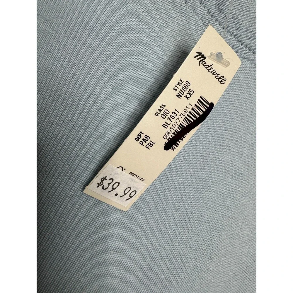 Madewell XXS Side Cinch Puff Sleeve Tee Feather Blue Cotton Slim Fit NWT